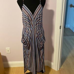 Bohemian Spaghetti strap calf length multi colored dress